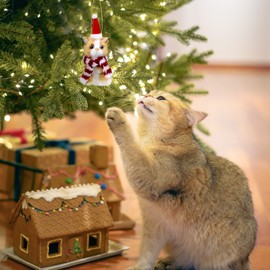 Christmas Cat Ornament with Hat & Scarf, Mini Plush Kitten Ornaments for Christmas Tree Decoration for Cat Lovers (with Extra 1-Red-Scarf)