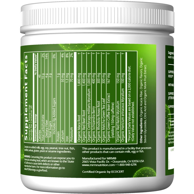 MRM Nutrition Organic Pre-Workout Powder | Island Fusion Flavored |