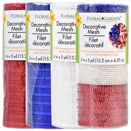 Floral Garden HT Patriotic Deco Poly Mesh Ribbons Deco Mesh Rolls for Crafting Red White Blue and Stripe HT Patriotic Mesh for 4th July Celebration Party Wreath 4Rolls Each 6 x5 Yards