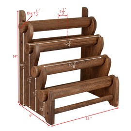 Ikee Design Antique Wooden 4 Tier Jewelry Bracelet Display Stand Bangle Scrunchie Organizer Holder for Store, Showcase and Home Storage, 12 W x 9 D x 14 H in, Brown Color