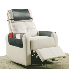 NZDWZDN 3 Pcs Recliner Headrest Protector with Elastic Strap Faux Leather Headrest Cover for Recliner Chair Arm Covers Recliner Headrest Cover with Pocket Armrest Covers 22.8 x 14.6In(Dark Grey Green)