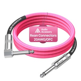 Right Angle Guitar Cable 6.6ft, Nylon Braided Kevlar-Reinforced, Neutrik REAN Connector, 20AWG 99.99% OFC 1/4 Instrument Cable, Dual Shielded Amp Cord for Fender Electric Guitar, Neon Pink