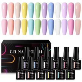MEET ACROSS 12 Colors Gel Nail Polish Set, All Seasons Shades Orange Pink Yellow Macaron Gel Nail Soak Off Gel Polish Nail Art Design Salon Home Manicure Kit