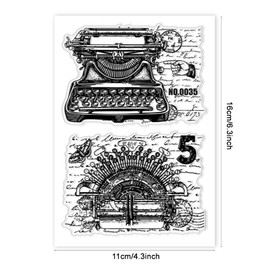 PH PandaHall Typewriter Clear Stamp for Card Making Vintage Retro Machines Rubber Stamp Transparent Craft Stamp Seal Stamp for DIY Scrapbooking Stamp Paper Photo Album Crafts