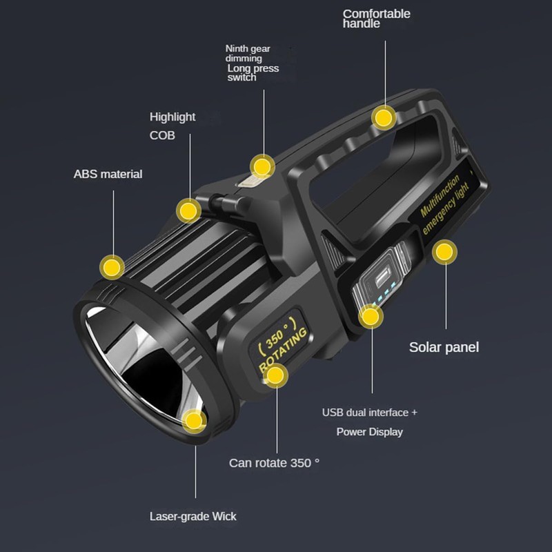 1300000 L Spotlight, Rechargeable Led Spotlight Flashlight with 350° Rotate