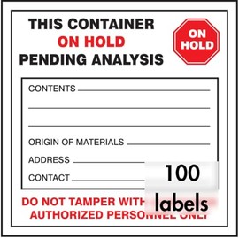 Accuform Signs MHZW26EVC Adhesive-Poly Vinyl Hazardous Waste Label, This Container ON Hold Pending Analysis...", 6" Length x 6" Width x 2.6 Mil Thickness, Red/Black/White (Pack of 100)