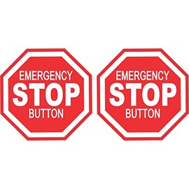 StickerTalk Emergency Stop Button Vinyl Stickers, 1 Sheet of 2 Stickers, 2.5 inches by 2.5 inches Each