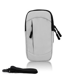 FuninCrea Handyhalterung Arm mit Abnehmbarem Riemen, 2 Reißverschlusstaschen Handytasche Joggen PU-Leder Handyhalterung Arm Joggen mit Geräuschlosem Reißverschluss zum Laufen (Grau)