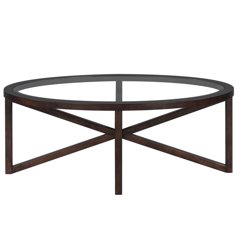 Polibi Modern Oval Glass Coffee Table, Solid Wood Base Tempered