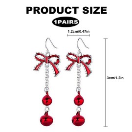 1 Pair Christmas Earrings for Women,Bow Silver Dangle Earrings Xmas Dangly Earings Jewellery Bauble Chrostmas Gifts Red Ladies Jewelry Dangling Shining Earring Gift Christmad Earing,for Women Girls