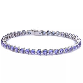 Unbranded 18K White Gold Plated Genuine Tanzanite Heart Cut Gemstone Tennis Bracelet