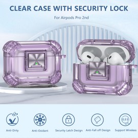 Halunbaby for AirPods Pro 2nd Generation Clear Case Cover with Secure Lock Clip Full Drop Protection,High-Transparent Soft TPU Material and Equiped with Cleaner Kit (Purple)