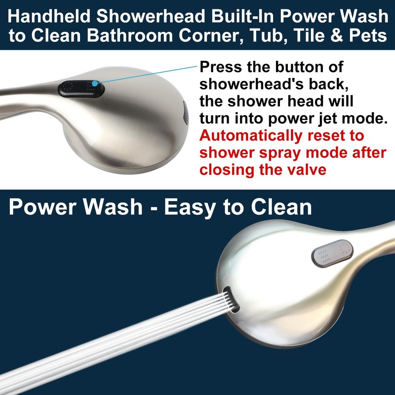 Shower Head with Handheld, All Metal Holder & Extra Long