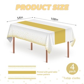 MOKANI Paper Table Cloths Disposable, 4 Pack Party Table Cover, White and Gold Dot Confetti Rectangular Table Cloths for Parties, Picnic, Christmas, Birthday Baby Shower Decorations 54" x 108"
