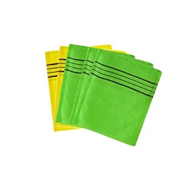 Italy Towel Tistom Korean Exfoliating Bath Washcloth Italy Towel Exfoliating Scrub Bath Mitten 5 Pcs (Green-3 Yellow-2)