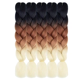 AIDUSA Ombre Braiding Hair 5pcs Synthetic Braid Hair Extensions 24 Inch 3 Tone Ombre Blonde Braids Hair Twist Crochet Braids 100g (#C15 Ombre Brown to Blonde)