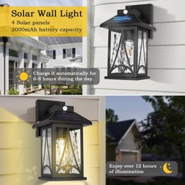 Rosient Solar Wall Lights Outdoor with Motion Sensor, Dusk to Dawn Waterproof Wall Lantern Fixtures, Solar Powered Outdoor Lights for Porch, Garage, Patio, Front Door, Yard SR016-W