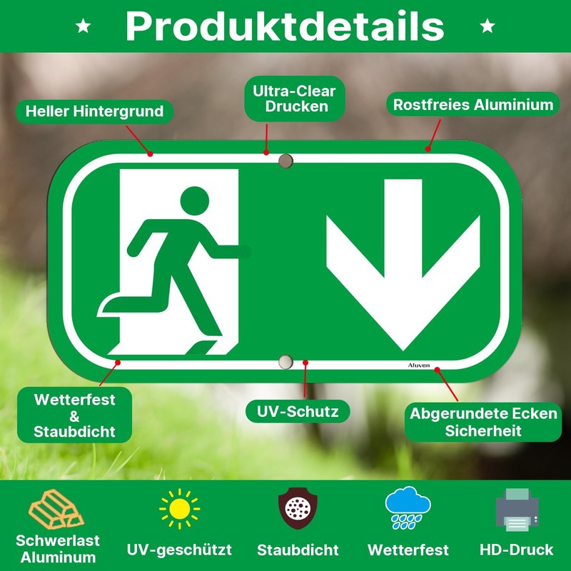 Emergency Exit Sign Arrow Down 30 x 15 cm Escape