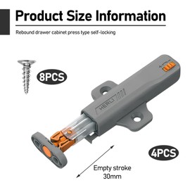 4 Pack Push to Open Door Catches, Self Closing Push Latch, Heavy Duty Push to Open Latch, Strong 30 N Spring Release Push to Open Latch, Suitable for Kitchen Cabinets Closets Wardrobes Closures