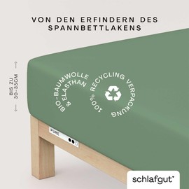 Schlafgut Pure Fitted Sheet 90 x 200 cm to 100 x 220 cm - 95% Organic Cotton, 5% Elastane, Oeko-Tex Certified, Green Mid, Mattress Height up to 35 cm