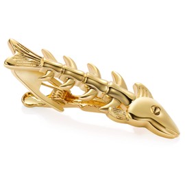 HAWSON Gold 2 inch Fish Bones Tie Bar Clip for Men Animal Novelty Tie Clips for Necktie Daily Life with Gift Box