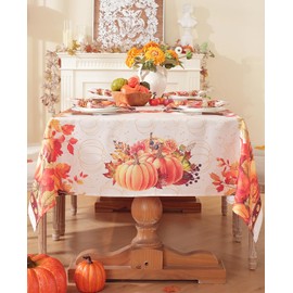 Mantel de otoño para mesas rectangulares, 60 x 120 pulgadas, a prueba de derrames, mantel de calabaza de otoño, manteles oblongos para decoración de Acción de Gracias, decoración de otoño de granja