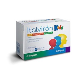 Italvirón Kids | Suplemento Alimenticio Infantil en Polvo Sabor Chocolate | DHA de Origen Vegetal | Aminoácidos y Vitamina B6 | Apoyo Cognitivo, Memor