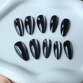 30 piezas de uñas postizas cortas almendradas con forma de ojo de gato gris y negro, uñas postizas minimalistas para pegar, ideales para el uso diario