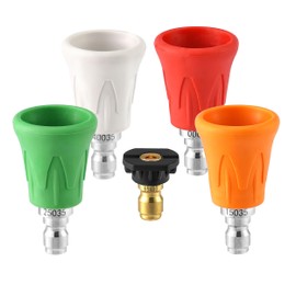 FIXFANS Pressure Washer Nozzle Guard, Stainless Steel High Power Washer Nozzle Tips Set with Upgraded Rubber Protector Cover, 5Pcs Pressure Washing Nozzle Holder with 1/4" Quick Connect, Orifice 4.0