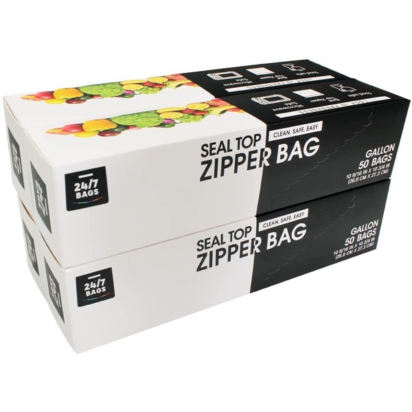 24/7 Bags | Double Zipper Storage Bags, Gallon Size, 200