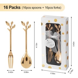 32 Pcs (16 Packs) Tea Party Favors - Perfect Souvenir for Any Occasion, Includes 16 Teaspoons with 16 Forks for Wedding, Bridal & Baby Shower Gifts for Guests (Leaf)