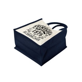 50th Birthday Tote Bag Gifts for Women - Cotton Jute Shoulder Bag, Reusable Bags for Shopping, Gift bags, Book Bag, Travel Bag, Shopper Bags - Original Parts 1975 - BLUE-S