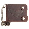 Biker Natural Leather Horizontal Wallet with Eagle and Metal Chain,