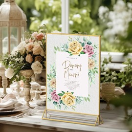 MaxGear 8.5x11 Gold Acrylic Sign Holder 6 Pack, Wedding Gold Table Number Holders, Double Sided Picture Frame Paper Stand Photo Display, Clear Menu Flyer Stand for Wedding, Home, Restaurant