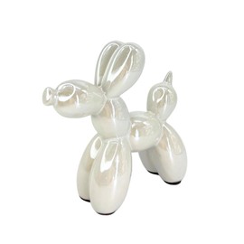 Figura Decorativa de Perro Globo, Ceramica, Decoración Del Hogar, 11*11*5cm, Estatua de Perro con Globo Galvanizado, Brillante, Escultura Artística, Decoración Moderna (1, Blanco)