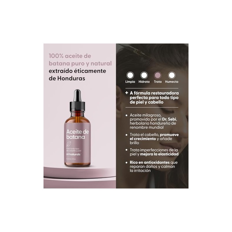 M3 Naturals Aceite de Batana Puro para Cabello y Piel,