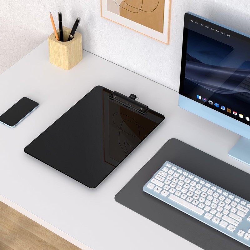 Juvealoe Black Clipboard with Pen Holder, 8.5 x 11 Plastic