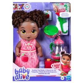 Baby Alive Bubbly Tea Party Berry Boo Doll with Teapot Accessories, Black Hair, 11 Inches, Toys for 3 Year Old Girls and Boys & Up