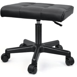 Footrest Under Desk Leg Rest Ottoman Adjustable Height Foot Stool with Wheels Leather Footrest