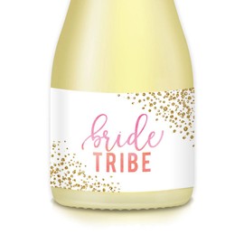 BRIDE TRIBE Mini Champagne & Wine Bottle Labels, Pop the Bubbly! Bachelorette, Engagement Celebrations, Bridesmaid Maid of Honor, Wedding Party Gift Bags, Boxes, Favors, 20 Count 3.5" x 1.75" Stickers