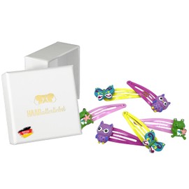 HAARallerliebst Girls Hair Accessories Set (6 Pieces | Butterfly Frog Owl | Colourful) for Girls with Storage Box (Box Colour: White)