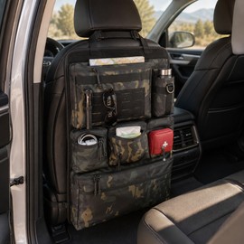 Black Polyester Car Seat Back Organizer with Multi-Pocket Hanging Storage