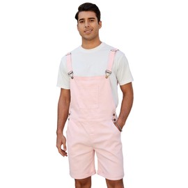 LONGBIDA Men's Denim Overalls Jean Shorts Jumpsuit Casual Walk Bib Coveralls Summer Romper with Pockets, Pink, 34