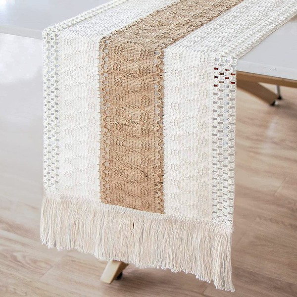 Cotton Linen Table Runner with Tassel - 72 x 12