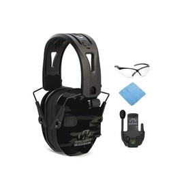 Walker's Lightweight Shooting Hearing Protection Muff Bundle with Muff Walkie Talkie, Shooting Glasses and Cleaning Cloth (4 Items)