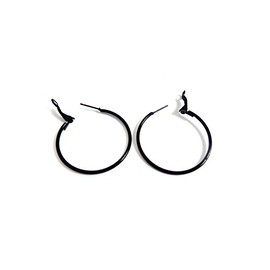 Color Hoop Earrings Simple Thin Hoop Earrings 1.5 Inch Hoop Earrings (Black)