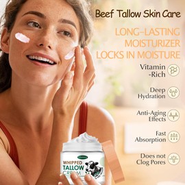Beef Tallow Skin Care, Tallow Face Cream, Beef Tallow Moisturiser, Whipped Tallow Cream, Beef Tallow Face Cream for Face & Body | Deeply Nourishing, Moisturizing, for All Skin Types (50G/1.76OZ)
