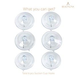 BEADNOVA Suction Cup Hooks 2.5 Inches Suction Cup Hook for Window Glass Bathroom Kitchen Wall Office (6 Packs)