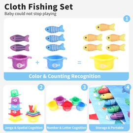 Montessori Toys for Babies 1-2 Years Old, Cloth Toy Toddler Fishing Game Toys 2 Years Old Gift, Sensory Toys Soft for 6-12 Months