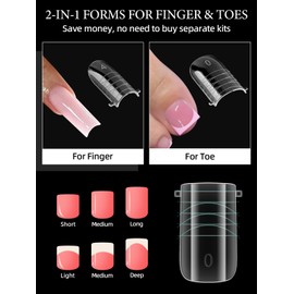 Poly Gel Nail Forms Kit For Toes and Fingers, EBANKU 240PCS Square Toes Dual Forms Nail Extension, Straight Flat Toenail Mold with 2.5oz Nail Slip Solution, Dual-Ended Brush, Nail File & 5PCS Clips